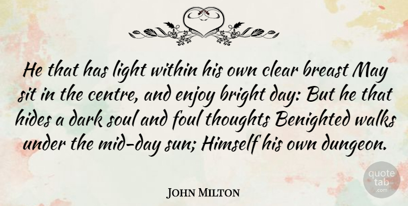 John Milton Quote About Dark, Light, Soul: He That Has Light Within...