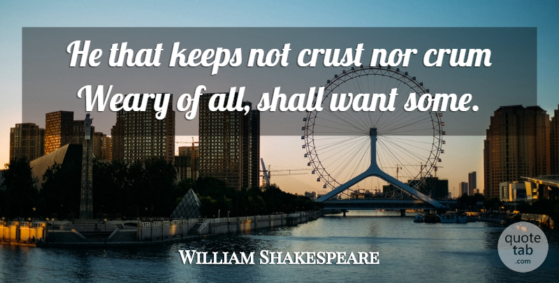 William Shakespeare Quote About Want, Eating, Weary: He That Keeps Not Crust...