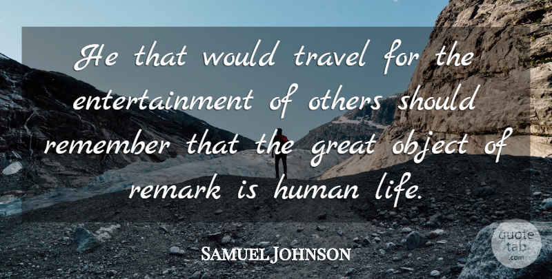 Samuel Johnson Quote About Travel, Entertainment, Remember: He That Would Travel For...