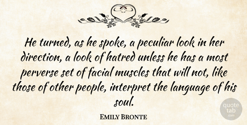 Emily Bronte Quote About People, Hatred, Soul: He Turned As He Spoke...