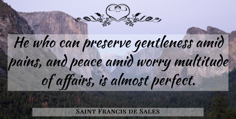 Saint Francis de Sales Quote About Pain, Almost Perfect, Worry: He Who Can Preserve Gentleness...