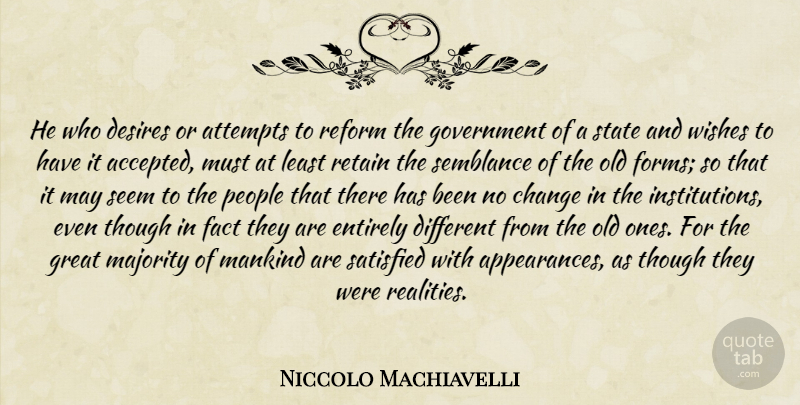 Niccolo Machiavelli Quote About Reality, Government, People: He Who Desires Or Attempts...