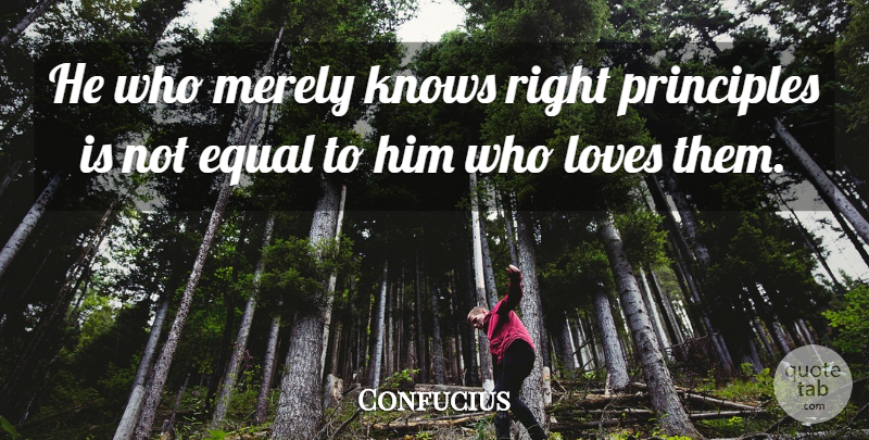 Confucius Quote About Integrity, Principles, Equal: He Who Merely Knows Right...