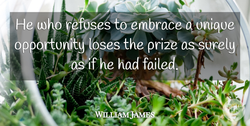 William James Quote About Inspirational, Encouraging, Encouragement: He Who Refuses To Embrace...