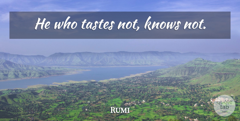 Rumi Quote About Experience, Taste, Knows: He Who Tastes Not Knows...