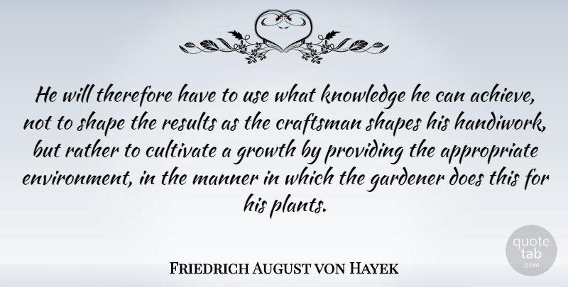 Friedrich August von Hayek Quote About Growth, Use, Shapes: He Will Therefore Have To...
