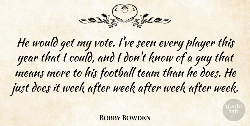 Bobby Bowden Quote About Football, Guy, Means, Player, Seen: He Would Get My Vote...