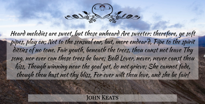 John Keats Quote About Song, Sweet, Kissing: Heard Melodies Are Sweet But...