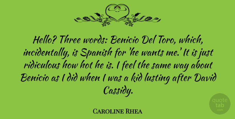Caroline Rhea Quote About David, Hot, Kid, Ridiculous, Spanish: Hello Three Words Benicio Del...