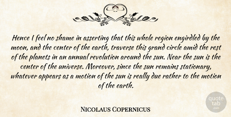 Nicolaus Copernicus Quote About Moon, Circles, Earth: Hence I Feel No Shame...