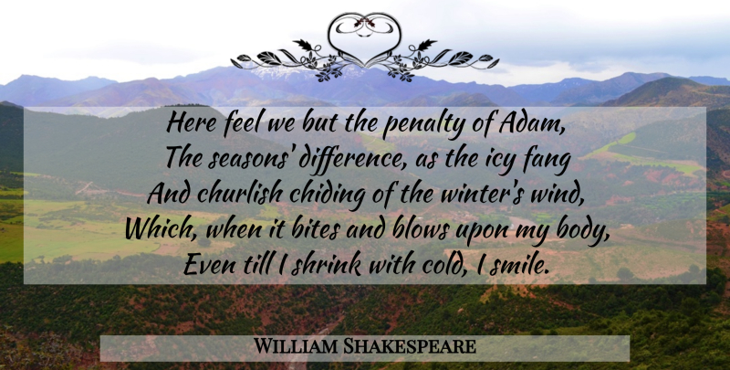 William Shakespeare Quote About Winter, Blow, Wind: Here Feel We But The...