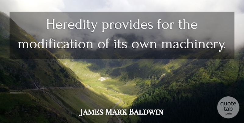 James Mark Baldwin Quote About Heredity, Modification, Machinery: Heredity Provides For The Modification...