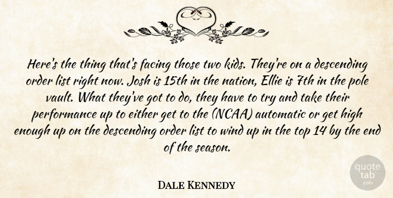 Dale Kennedy Quote About Automatic, Descending, Either, Facing, High: Heres The Thing Thats Facing...
