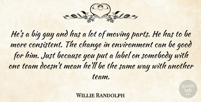 Willie Randolph Quote About Change, Environment, Good, Guy, Label: Hes A Big Guy And...