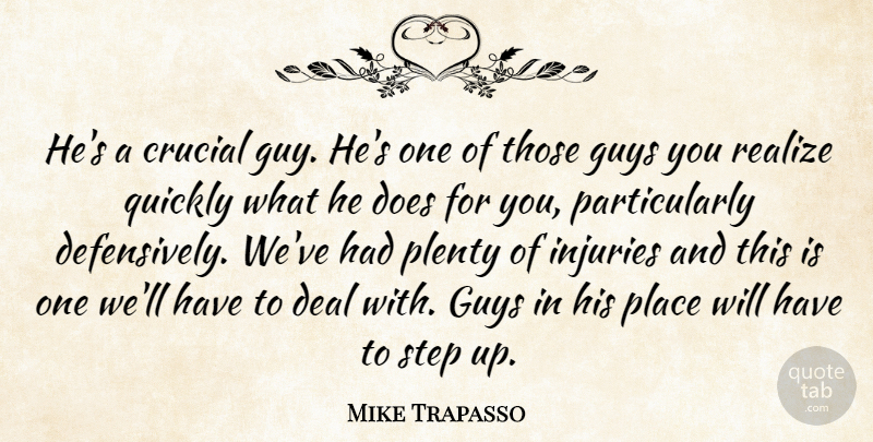 Mike Trapasso Quote About Crucial, Deal, Guys, Injuries, Plenty: Hes A Crucial Guy Hes...