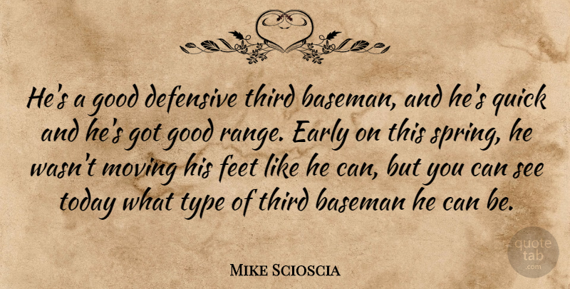 Mike Scioscia Quote About Baseman, Defensive, Early, Feet, Good: Hes A Good Defensive Third...