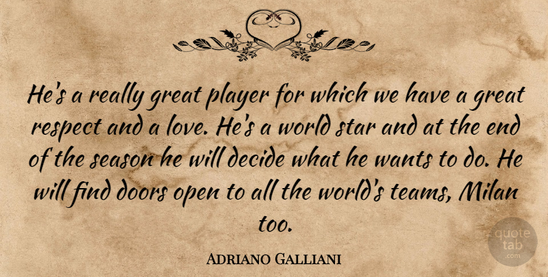 Adriano Galliani Quote About Decide, Doors, Great, Milan, Open: Hes A Really Great Player...