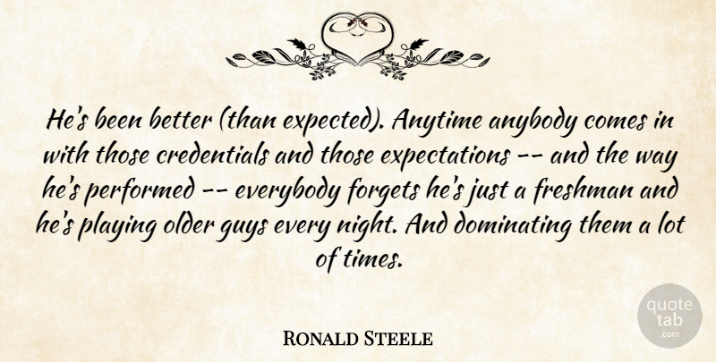 Ronald Steele Quote About Anybody, Anytime, Dominating, Everybody, Forgets: Hes Been Better Than Expected...