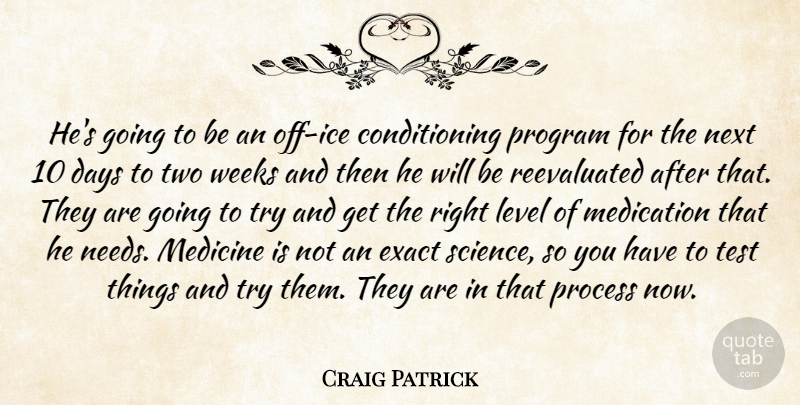 Craig Patrick Quote About Days, Exact, Level, Medication, Medicine: Hes Going To Be An...