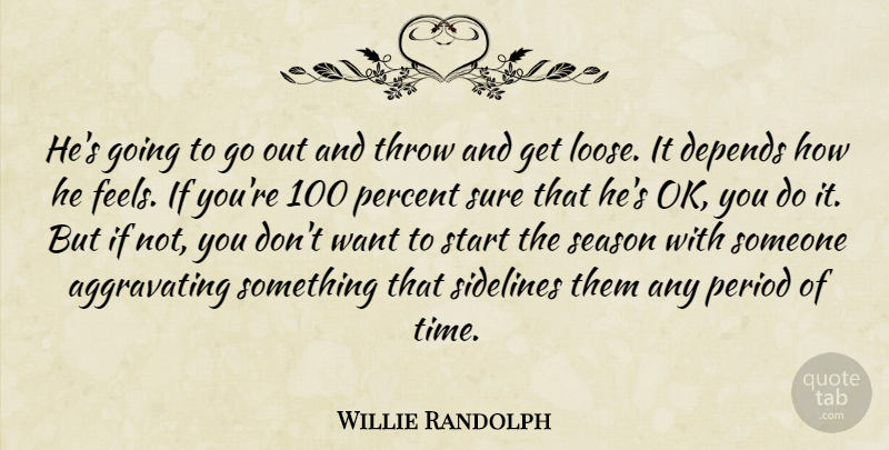 Willie Randolph Quote About Depends, Percent, Period, Season, Sidelines: Hes Going To Go Out...