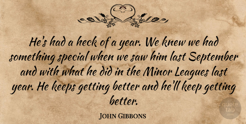 John Gibbons Quote About Heck, Keeps, Knew, Last, Leagues: Hes Had A Heck Of...