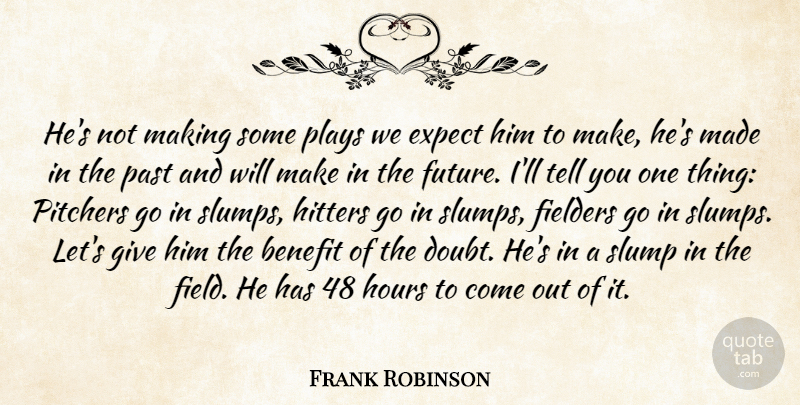 Frank Robinson Quote About Benefit, Expect, Hitters, Hours, Past: Hes Not Making Some Plays...