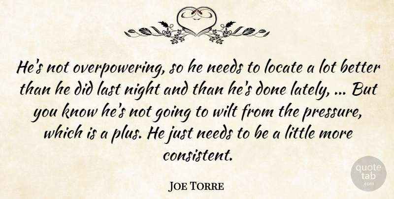 Joe Torre Quote About Last, Locate, Needs, Night, Wilt: Hes Not Overpowering So He...