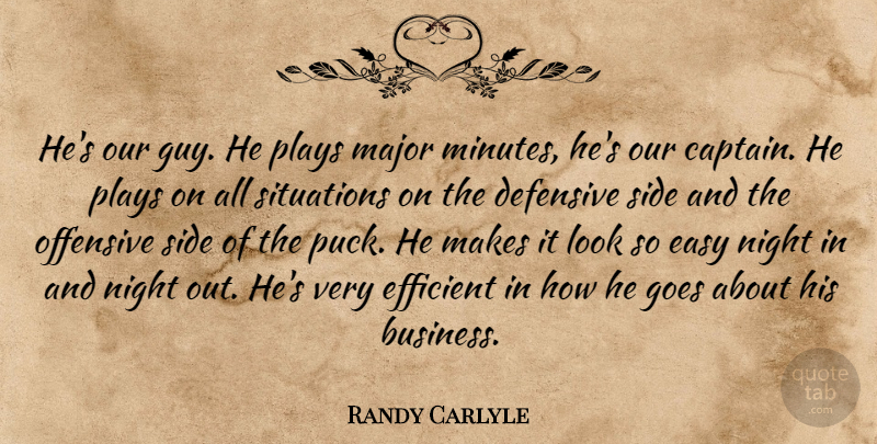 Randy Carlyle Quote About Defensive, Easy, Efficient, Goes, Major: Hes Our Guy He Plays...