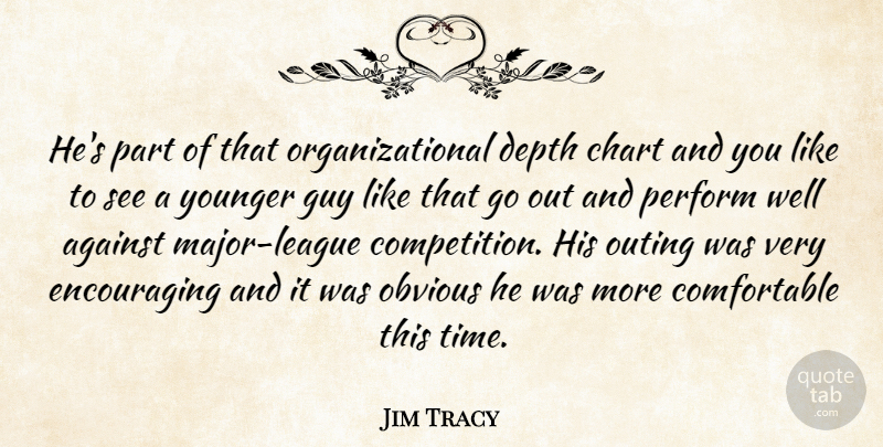 Jim Tracy Quote About Against, Chart, Depth, Guy, Obvious: Hes Part Of That Organizational...