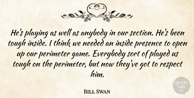 Bill Swan Quote About Anybody, Everybody, Inside, Needed, Open: Hes Playing As Well As...