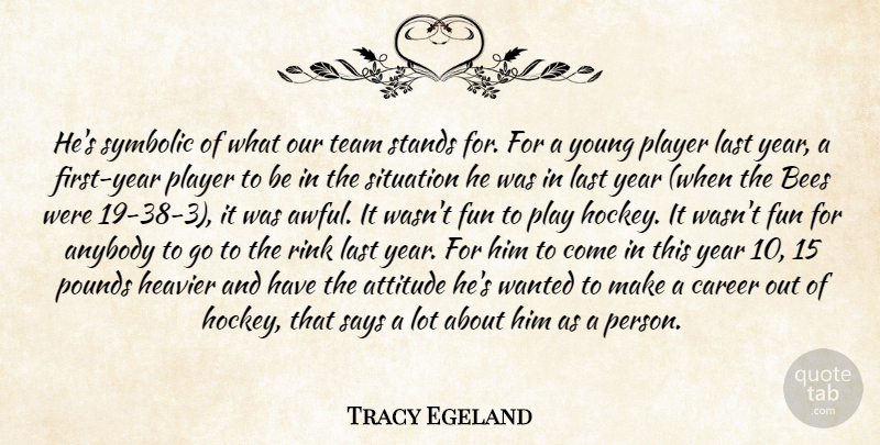 Tracy Egeland Quote About Anybody, Attitude, Bees, Career, Fun: Hes Symbolic Of What Our...