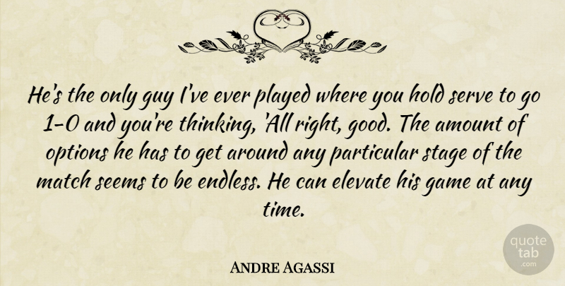 Andre Agassi Quote About Amount, Elevate, Game, Guy, Hold: Hes The Only Guy Ive...
