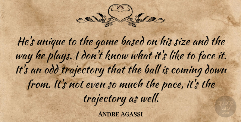Andre Agassi Quote About Ball, Based, Coming, Face, Game: Hes Unique To The Game...