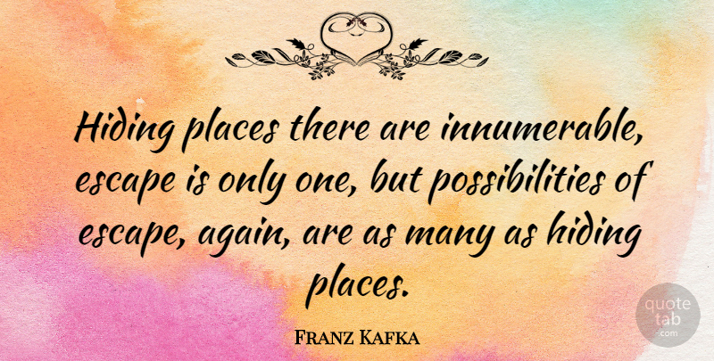 Franz Kafka Quote About Hiding, Possibility, Hiding Place: Hiding Places There Are Innumerable...