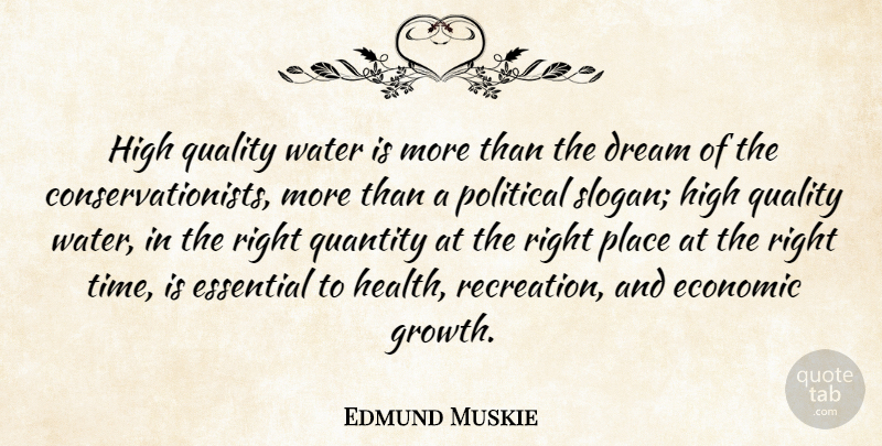 Edmund Muskie Quote About Dream, Water, Political: High Quality Water Is More...