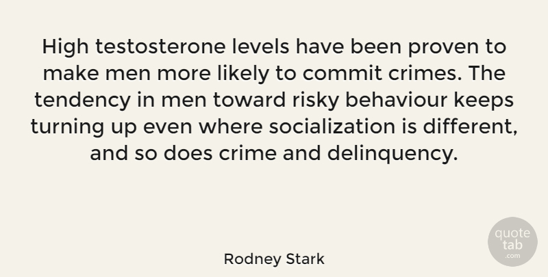Rodney Stark Quote About Commit, High, Keeps, Levels, Likely: High Testosterone Levels Have Been...