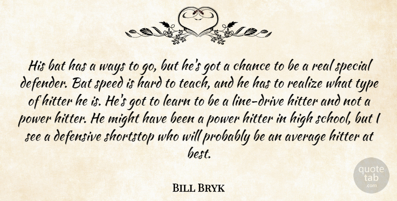 Bill Bryk Quote About Average, Bat, Chance, Defensive, Hard: His Bat Has A Ways...