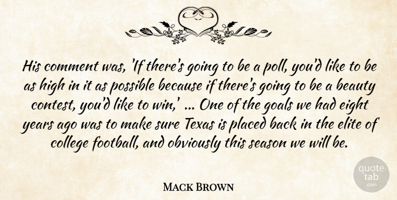 Mack Brown Quote About Beauty, College, Comment, Eight, Elite: His Comment Was If Theres...