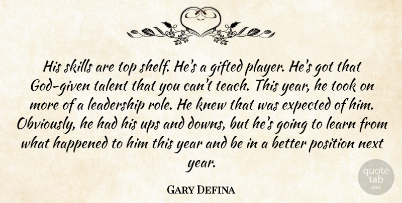 Gary Defina Quote About Expected, Gifted, Happened, Knew, Leadership: His Skills Are Top Shelf...