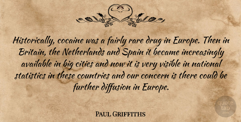 Paul Griffiths Quote About Available, Became, Cities, Concern, Countries: Historically Cocaine Was A Fairly...