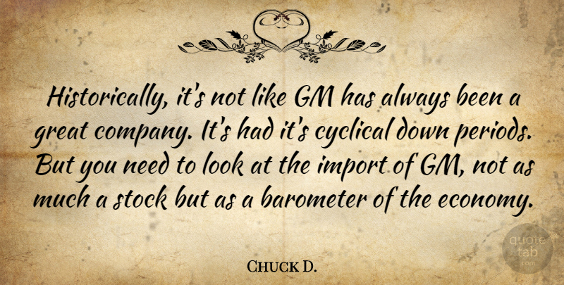Chuck D. Quote About Barometer, Company, Cyclical, Gm, Great: Historically Its Not Like Gm...