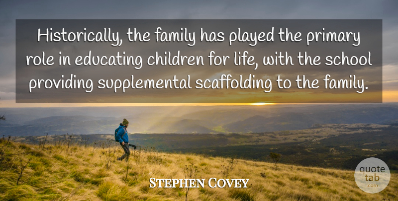 Stephen Covey Quote About Children, School, Roles: Historically The Family Has Played...