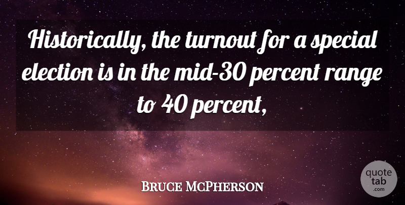 Bruce McPherson Quote About Election, Elections, Percent, Range, Special: Historically The Turnout For A...