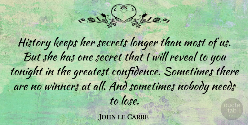 John le Carre Quote About Secret, Tonight, Literature: History Keeps Her Secrets Longer...