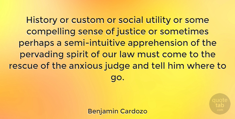 Benjamin Cardozo Quote About Law, Justice, Judging: History Or Custom Or Social...