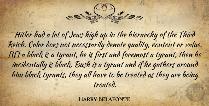 Harry Belafonte Quote About Color, Tyrants, Black: Hitler Had A Lot Of...