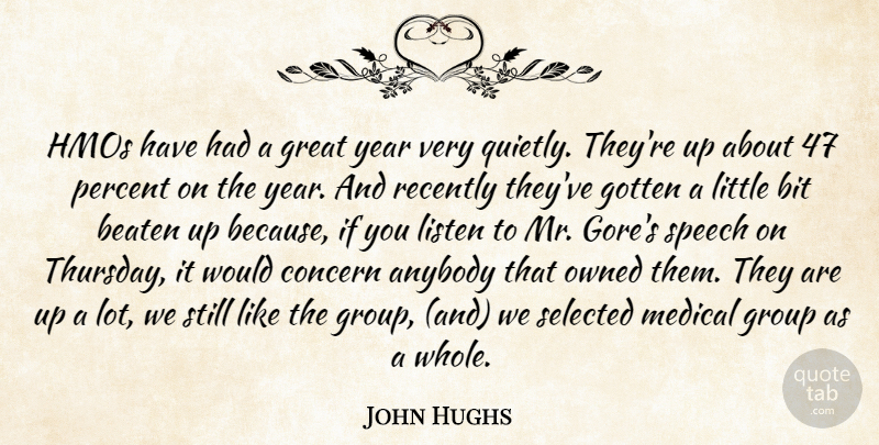 John Hughs Quote About Anybody, Beaten, Bit, Concern, Gotten: Hmos Have Had A Great...