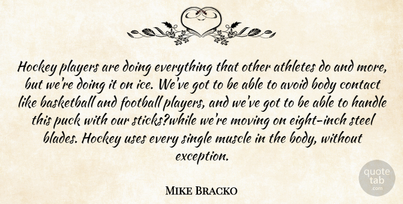 Mike Bracko Quote About Athletes, Avoid, Basketball, Body, Contact: Hockey Players Are Doing Everything...
