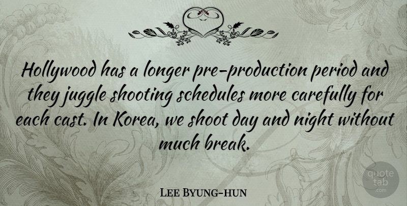 Lee Byung-hun Quote About Carefully, Juggle, Longer, Period, Schedules: Hollywood Has A Longer Pre...