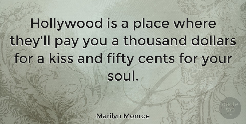 Marilyn Monroe Quote About Inspirational, Inspiring, Kissing: Hollywood Is A Place Where...